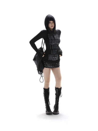 itsdinn Sheer Hooded Record Print Women&