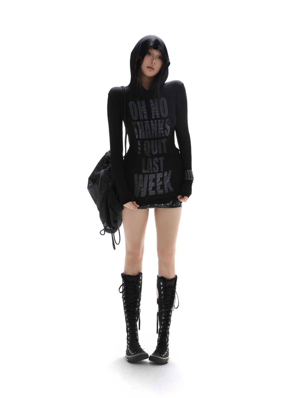 itsdinn Sheer Hooded Record Print Women&