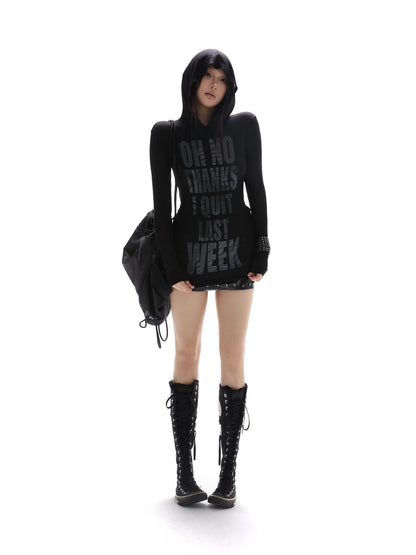 itsdinn Sheer Hooded Record Print Women&