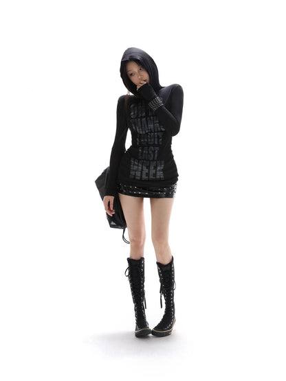 itsdinn Sheer Hooded Record Print Women&