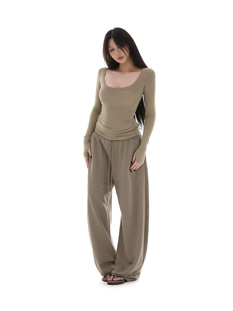 itsdinn Sheer U Neck Slim Fit High Low Hem Women&