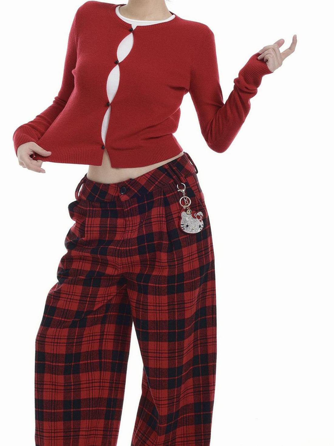 itsdinn Slouchy Cropped Crew Neck Mushroom Button Women&