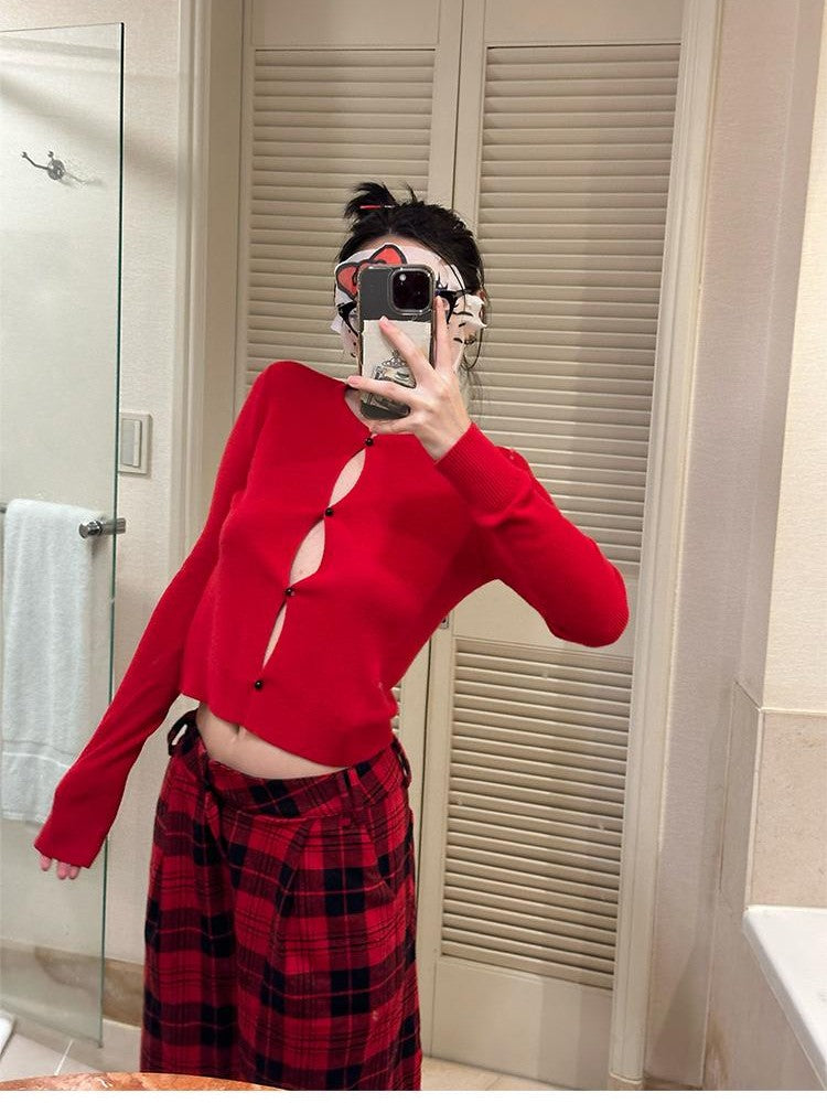 itsdinn Slouchy Cropped Crew Neck Mushroom Button Women&