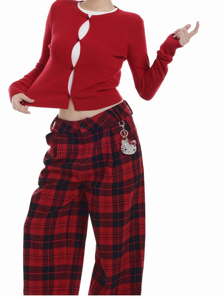 itsdinn Slouchy Cropped Crew Neck Mushroom Button Women&