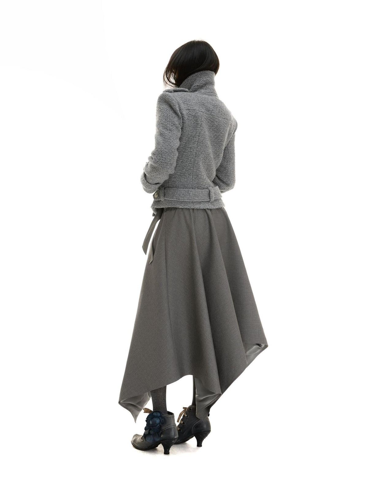 itsdinn Solid Color Double Breasted Epaulet Wool Blend Women&