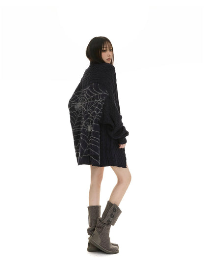 itsdinn Spiderweb Jacquard Colorblock Dropped Shoulder Women&