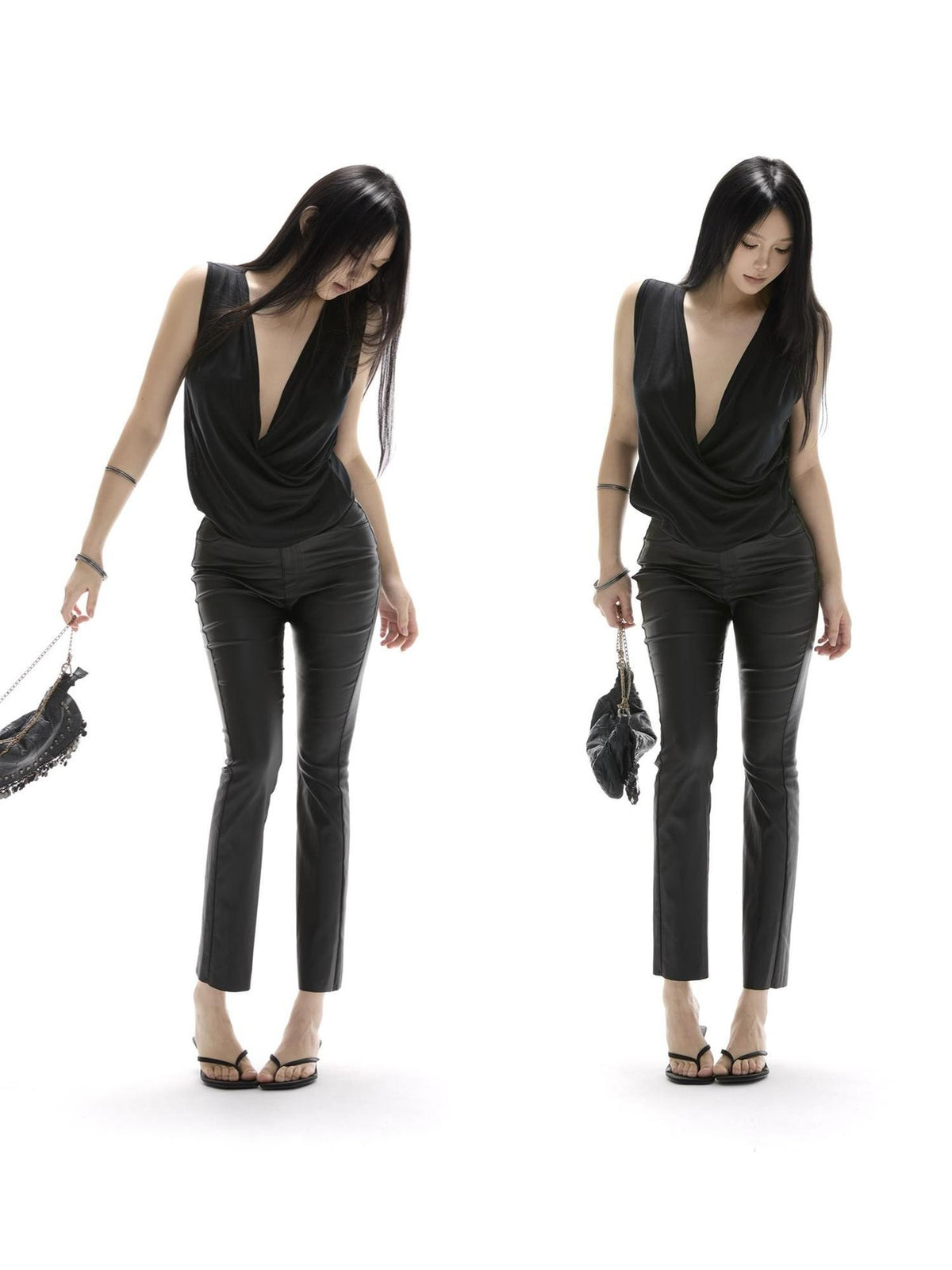 itsdinn Studded Button Coated Mid Rise Slim Women&