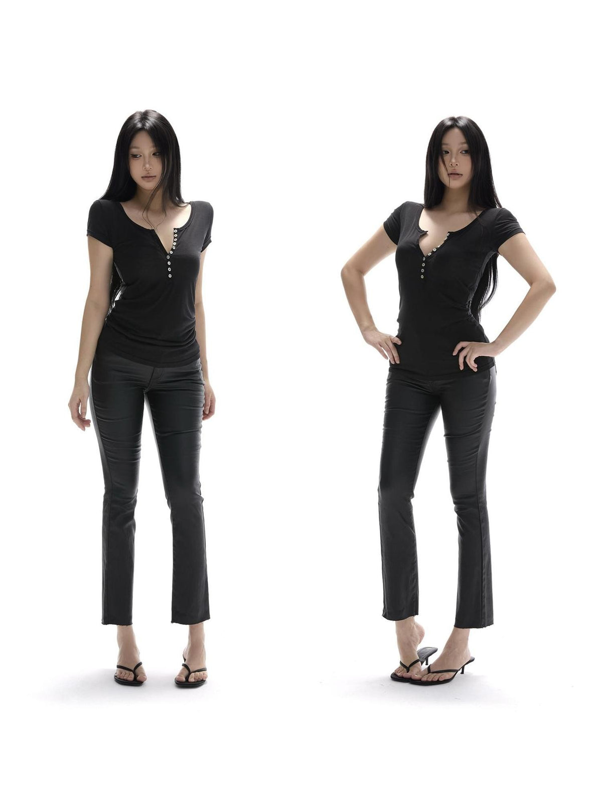 itsdinn Studded Button Coated Mid Rise Slim Women&