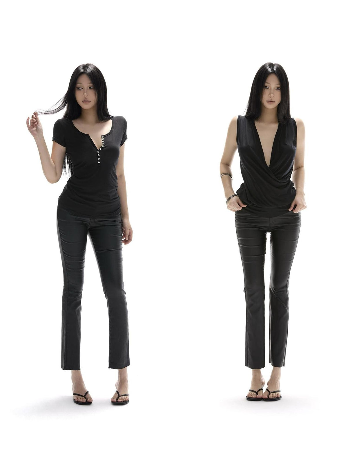 itsdinn Studded Button Coated Mid Rise Slim Women&