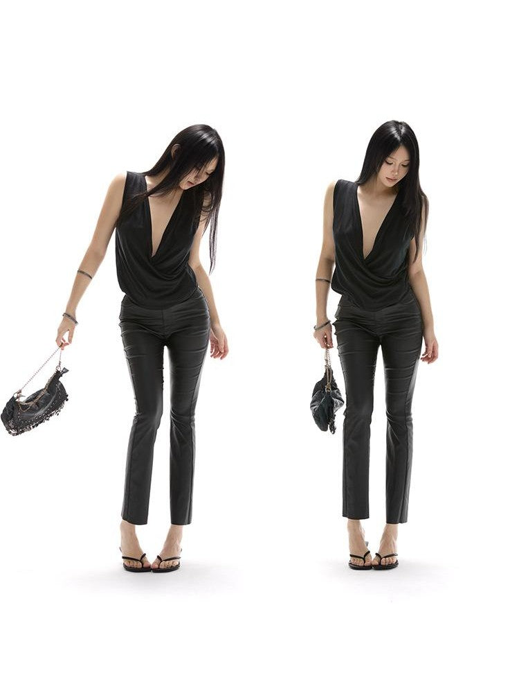 itsdinn Studded Button Coated Mid Rise Slim Women&