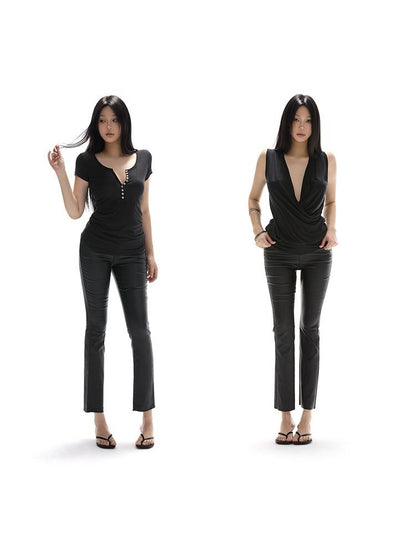 itsdinn Studded Button Coated Mid Rise Slim Women&