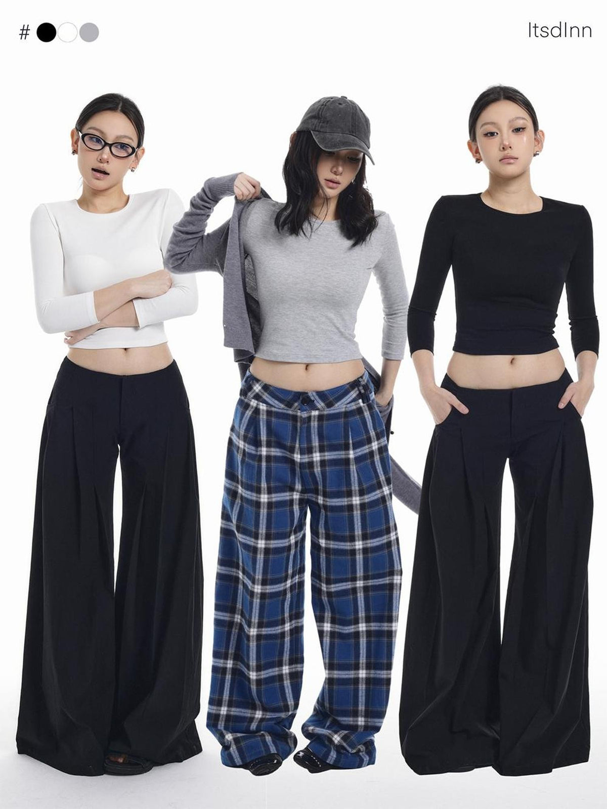 itsdinn Tri Color Crewneck Pocket Slim Fit Women&