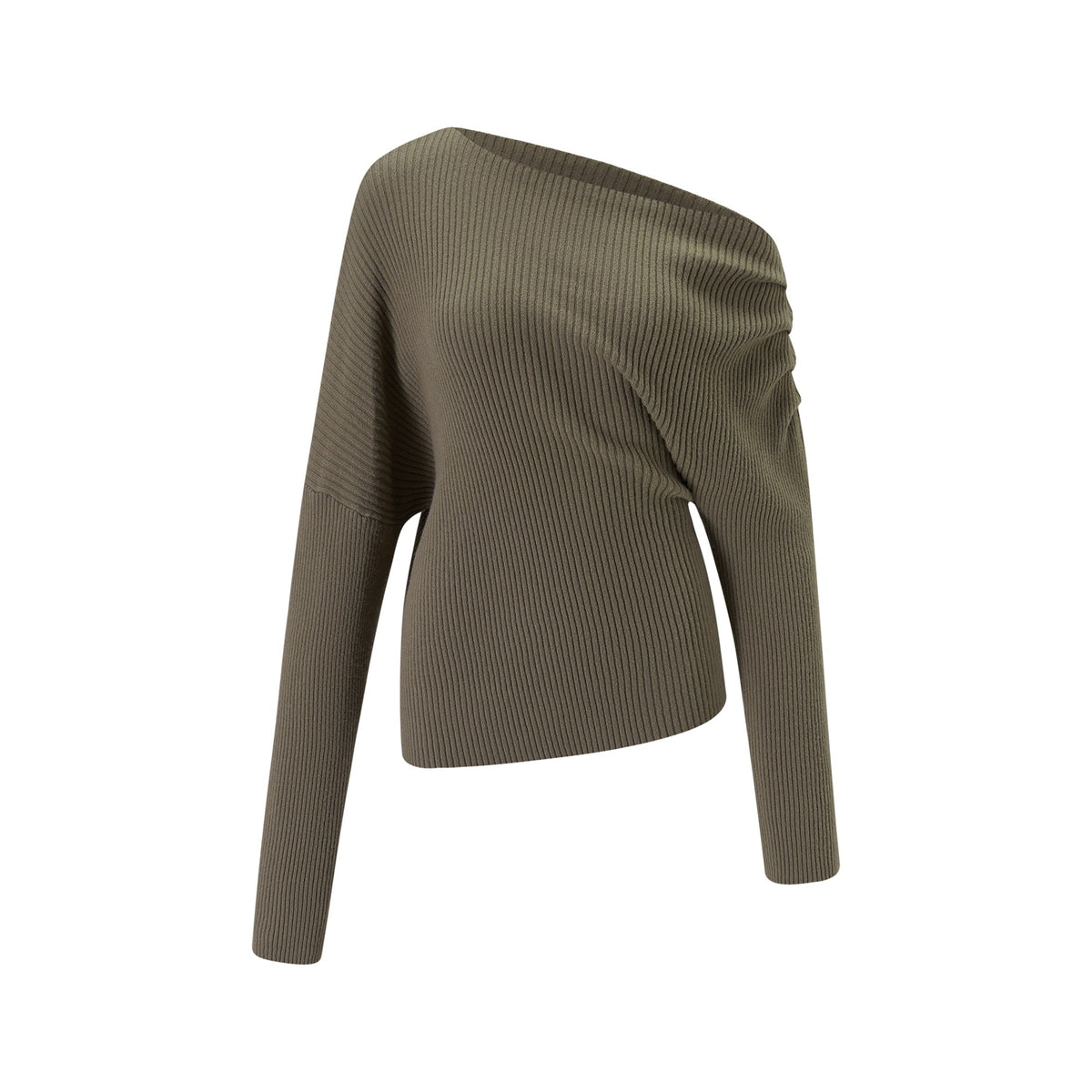 itsdinn_Two_Tone_Slanted_Shoulder_Vertical_Rib_Ruched_Waist_Women&
