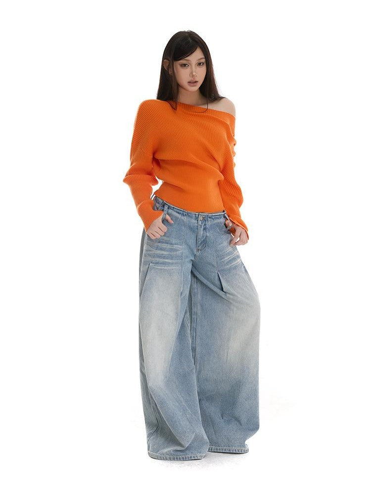 itsdinn Two Tone Slanted Shoulder Vertical Rib Ruched Waist Women&