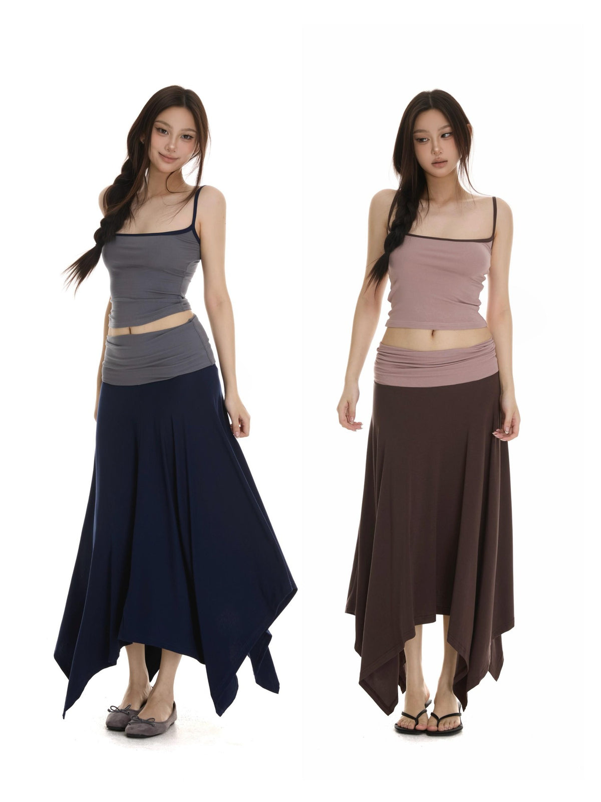 itsdinn U Neck Colorblock Camisole High Stretch Asymmetric Women&