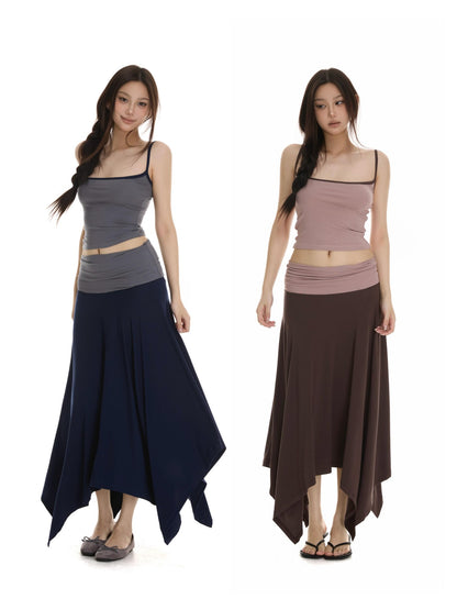 itsdinn U Neck Colorblock Camisole High Stretch Asymmetric Women&