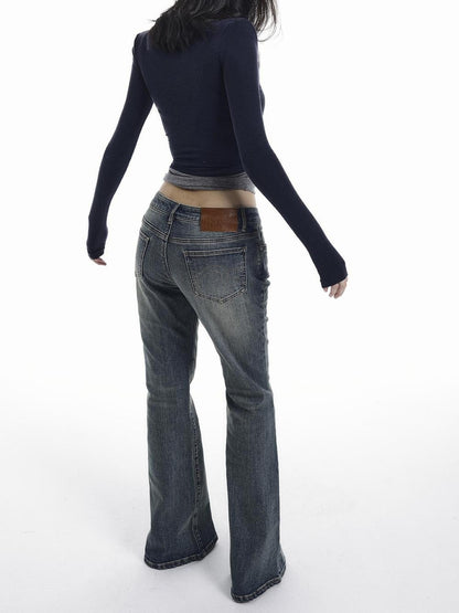 itsdinn Vintage Grey Blue Slim Fit Mid Rise Women&