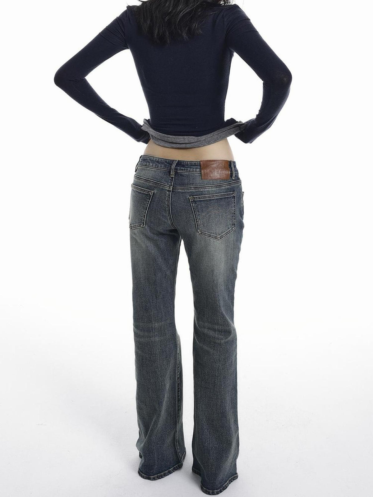 itsdinn Vintage Grey Blue Slim Fit Mid Rise Women&