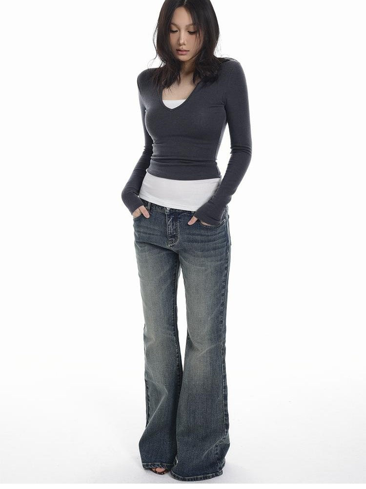 itsdinn Vintage Grey Blue Slim Fit Mid Rise Women&