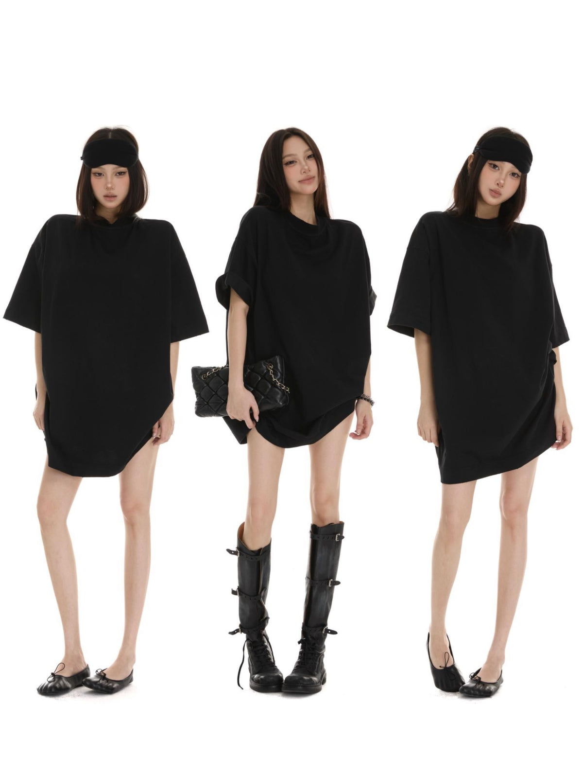 itsdinn Washed Distressed Ripped Ribbed Collar Women&