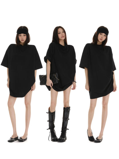 itsdinn Washed Distressed Ripped Ribbed Collar Women&