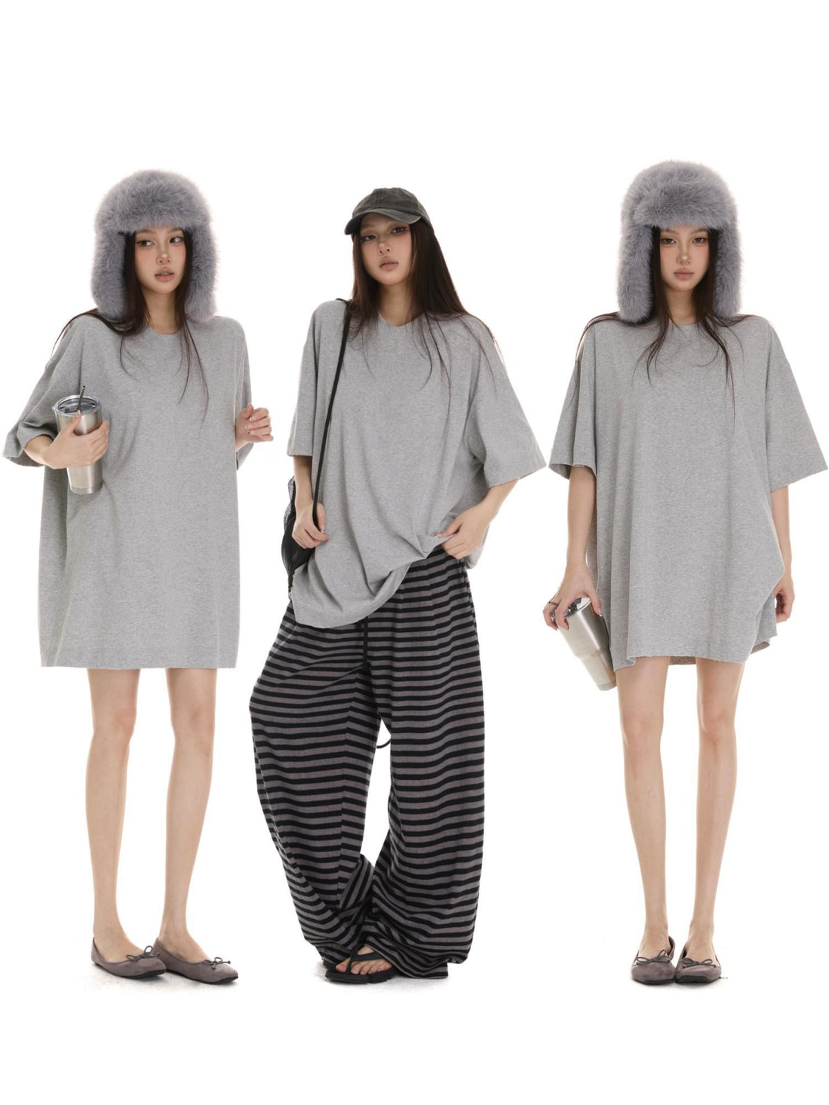 itsdinn Washed Distressed Ripped Ribbed Collar Women&