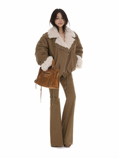 itsdinn Windproof Oversized Fur Collar Loose Fit Women&