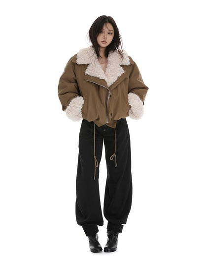 itsdinn Windproof Oversized Fur Collar Loose Fit Women&