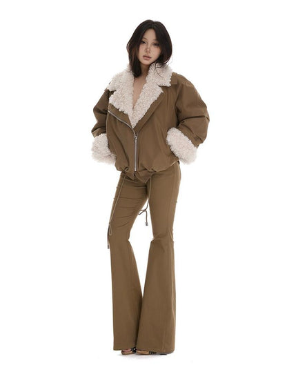 itsdinn Windproof Oversized Fur Collar Loose Fit Women&