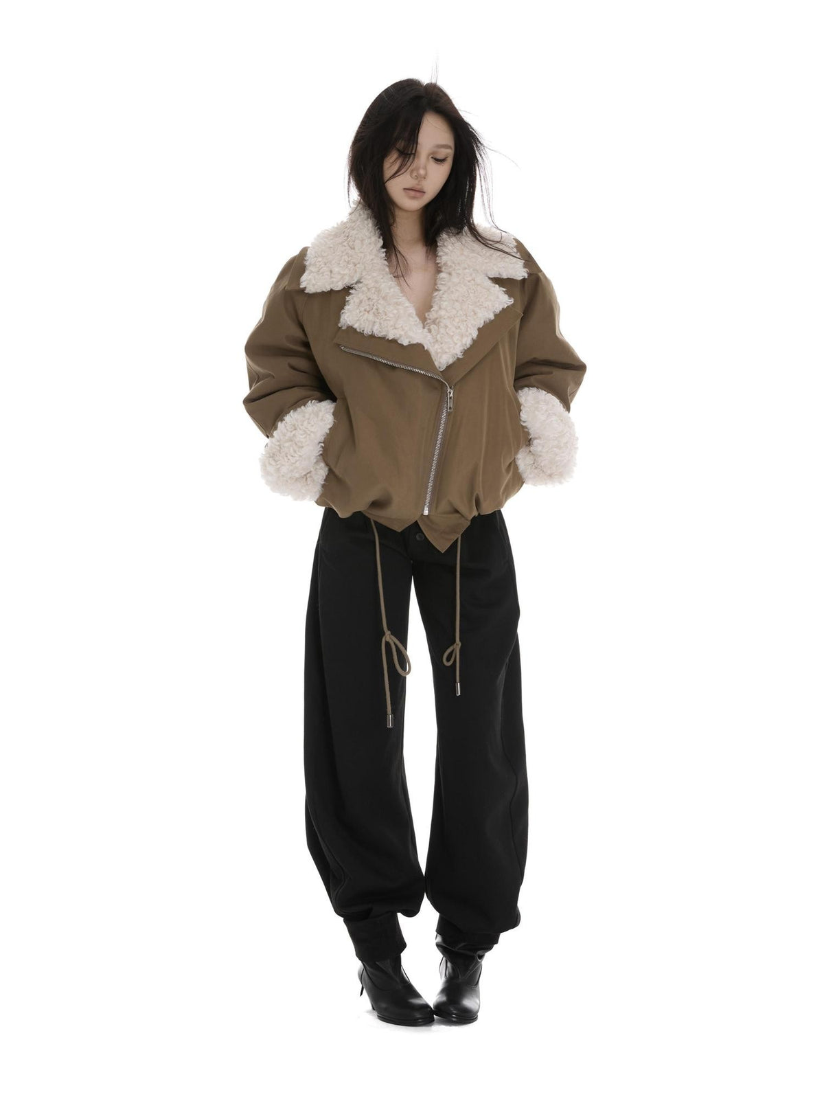 itsdinn Windproof Oversized Fur Collar Loose Fit Women&
