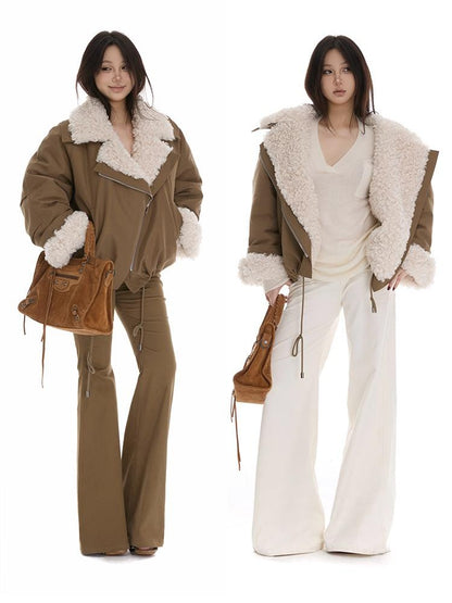 itsdinn Windproof Oversized Fur Collar Loose Fit Women&