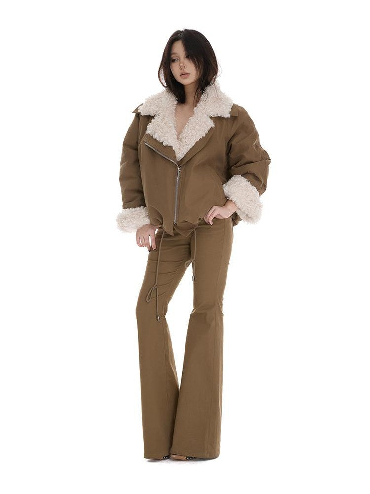 itsdinn Windproof Oversized Fur Collar Loose Fit Women&