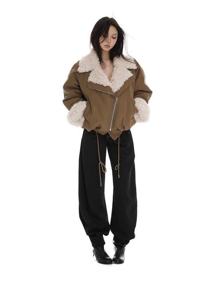 itsdinn Windproof Oversized Fur Collar Loose Fit Women&