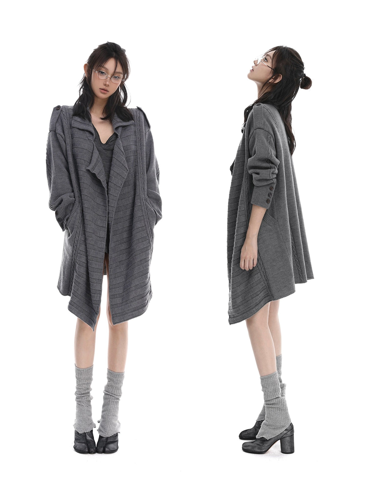 itsdinn Wooden Button Wool Knit Cardigan Loose Fit Women&