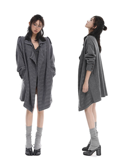 itsdinn Wooden Button Wool Knit Cardigan Loose Fit Women&