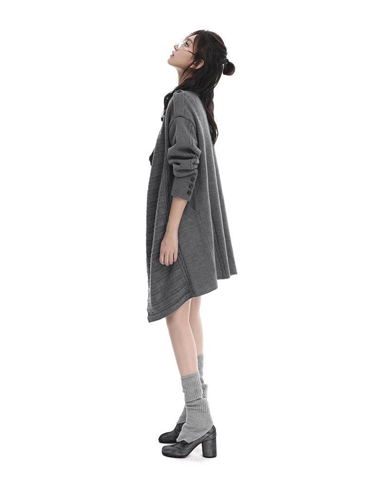 itsdinn Wooden Button Wool Knit Cardigan Loose Fit Women&
