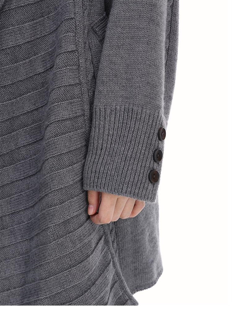 itsdinn Wooden Button Wool Knit Cardigan Loose Fit Women&