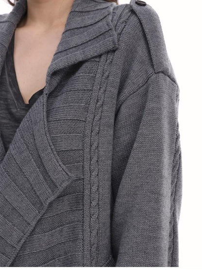 itsdinn Wooden Button Wool Knit Cardigan Loose Fit Women&