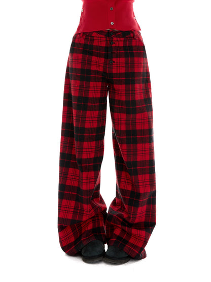 itsdinn Yarn Dyed Red Plaid Retro Low Rise Women&