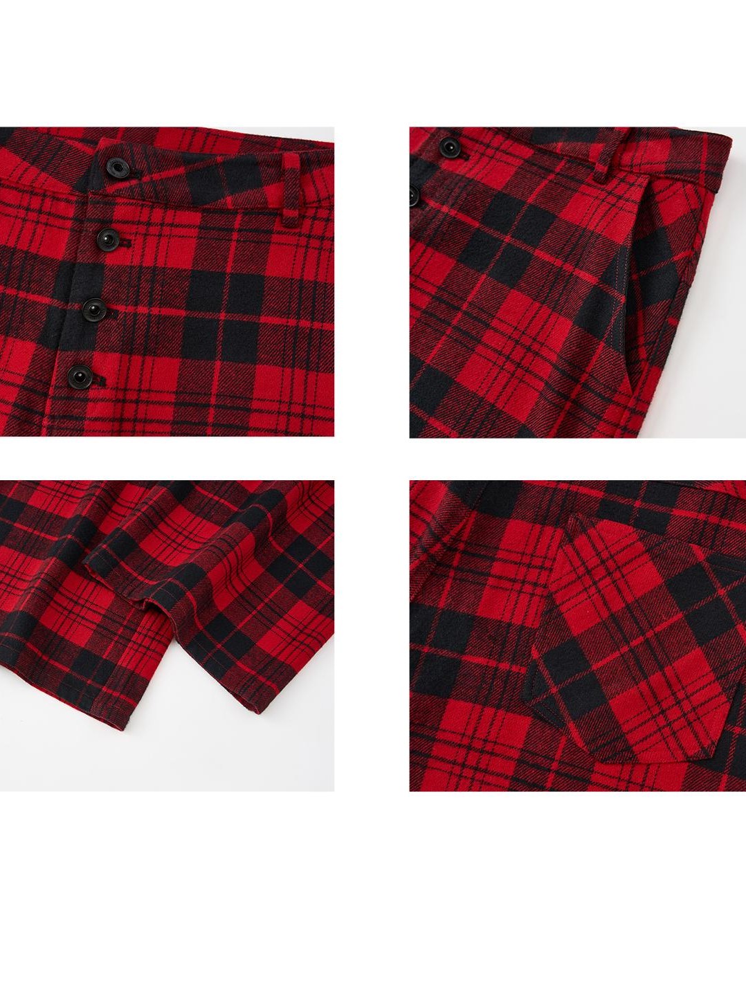 itsdinn Yarn Dyed Red Plaid Retro Low Rise Women&