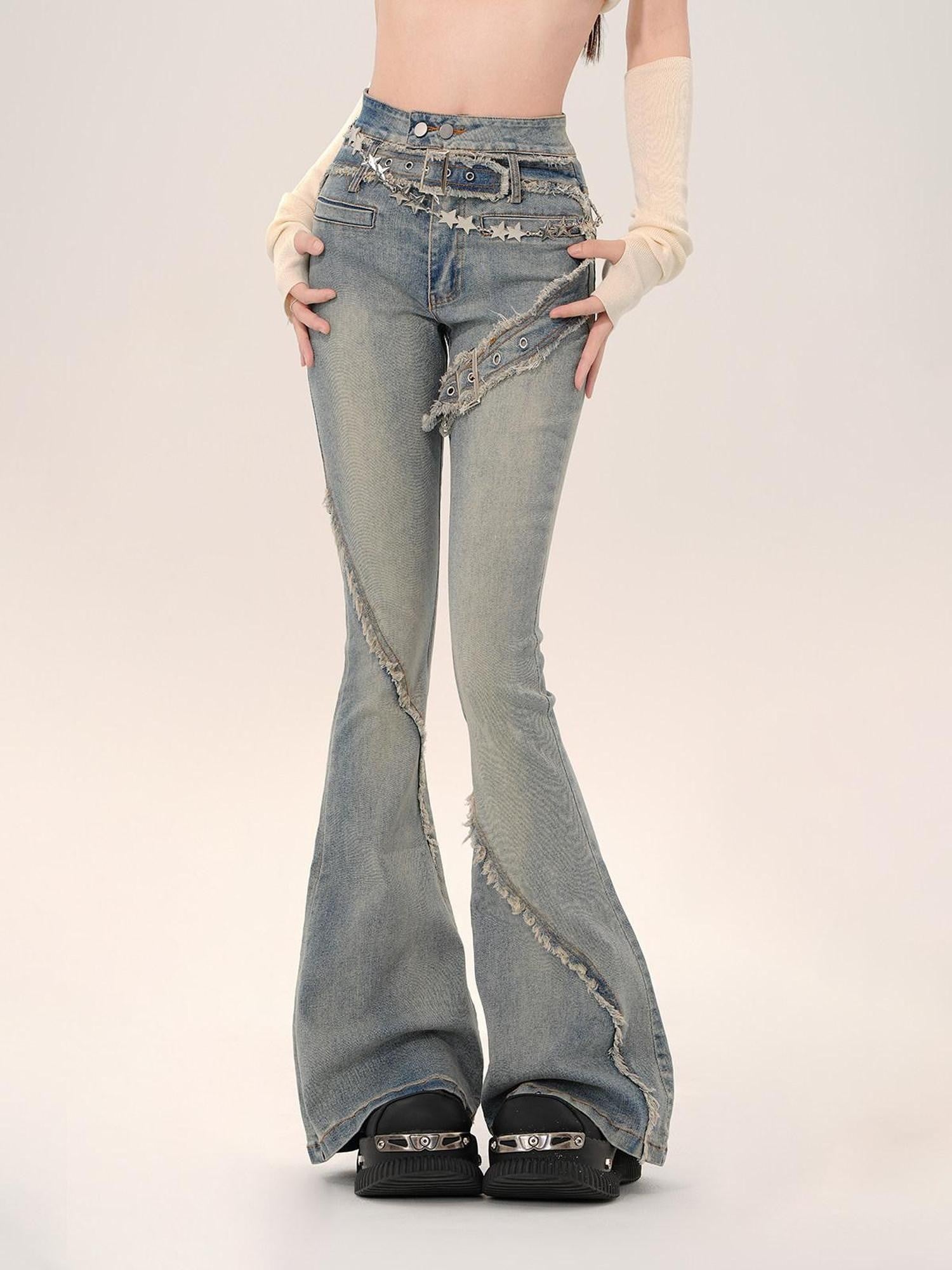kelly kitty American Narrow Cut Frayed Hem Slim Fit Women&