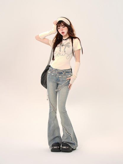 kelly kitty American Narrow Cut Frayed Hem Slim Fit Women&