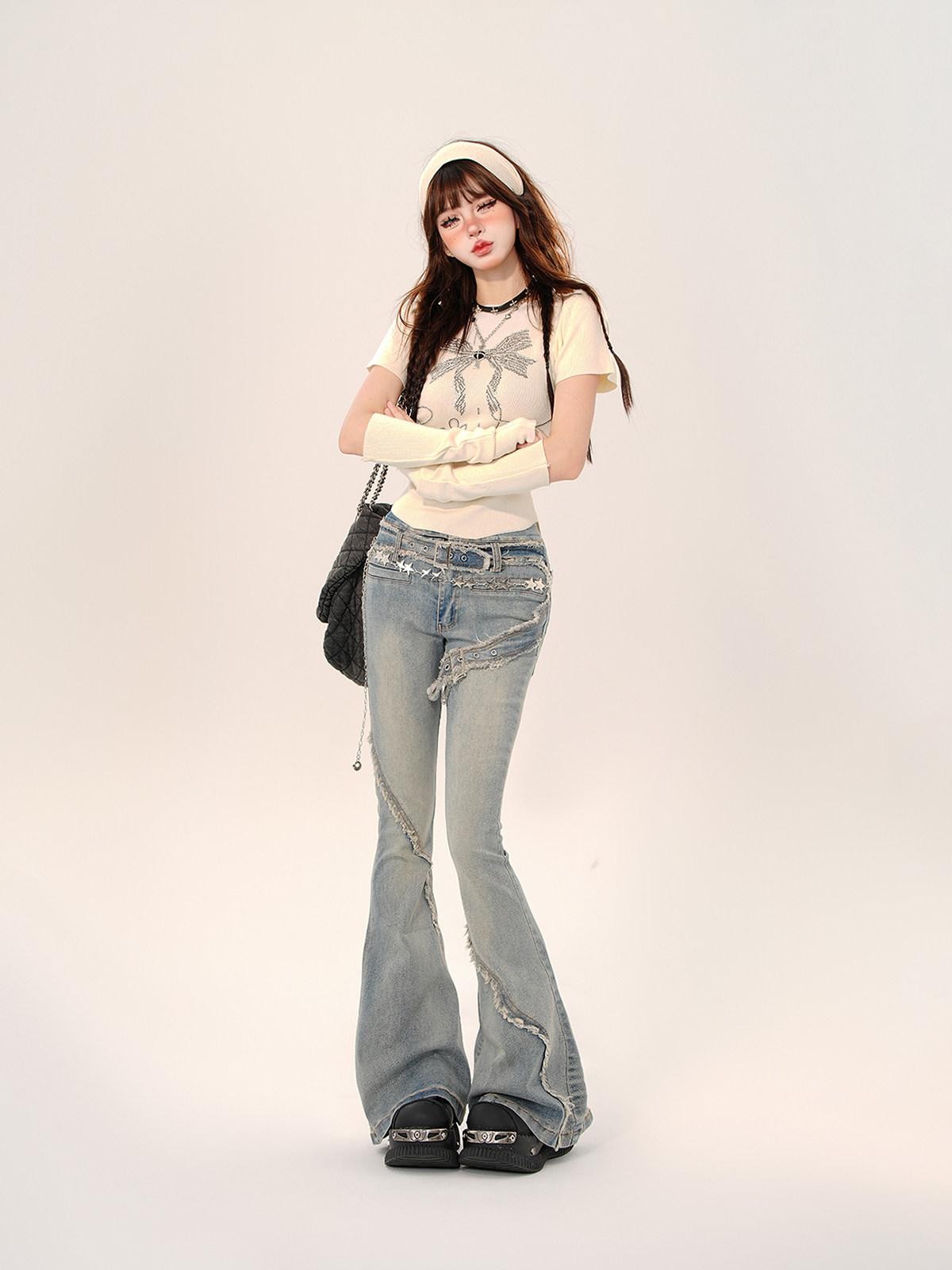 kelly kitty American Narrow Cut Frayed Hem Slim Fit Women&