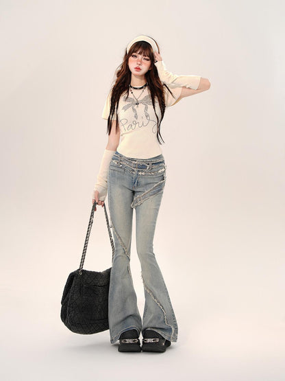 kelly kitty American Narrow Cut Frayed Hem Slim Fit Women&