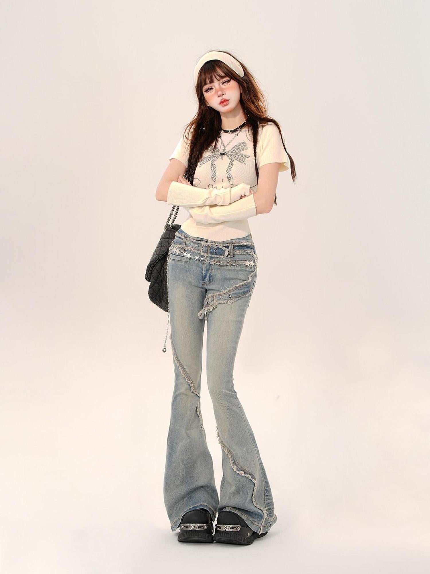 kelly kitty American Narrow Cut Frayed Hem Slim Fit Women&