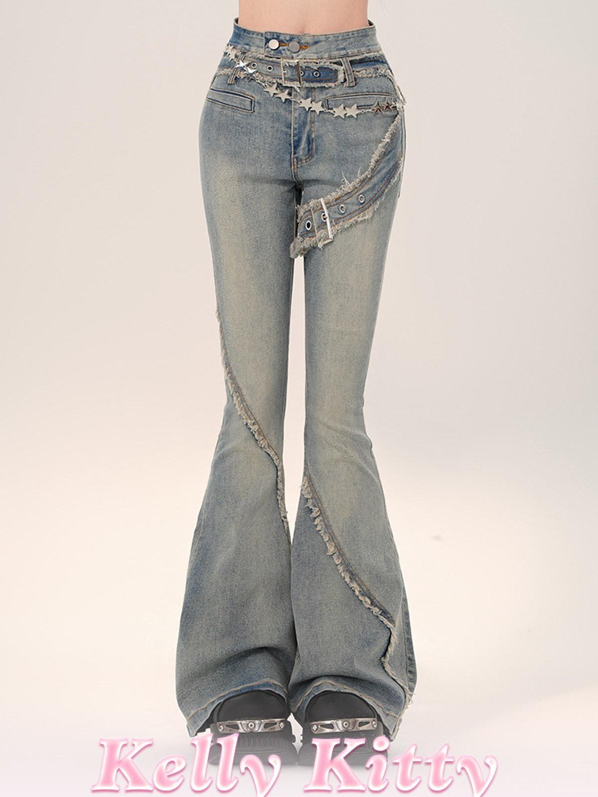 kelly kitty American Narrow Cut Frayed Hem Slim Fit Women&