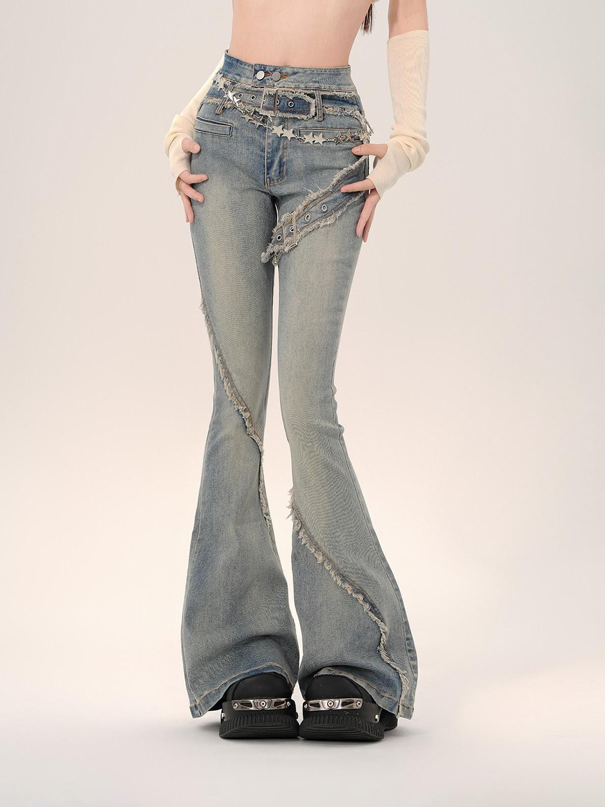 kelly kitty American Narrow Cut Frayed Hem Slim Fit Women&