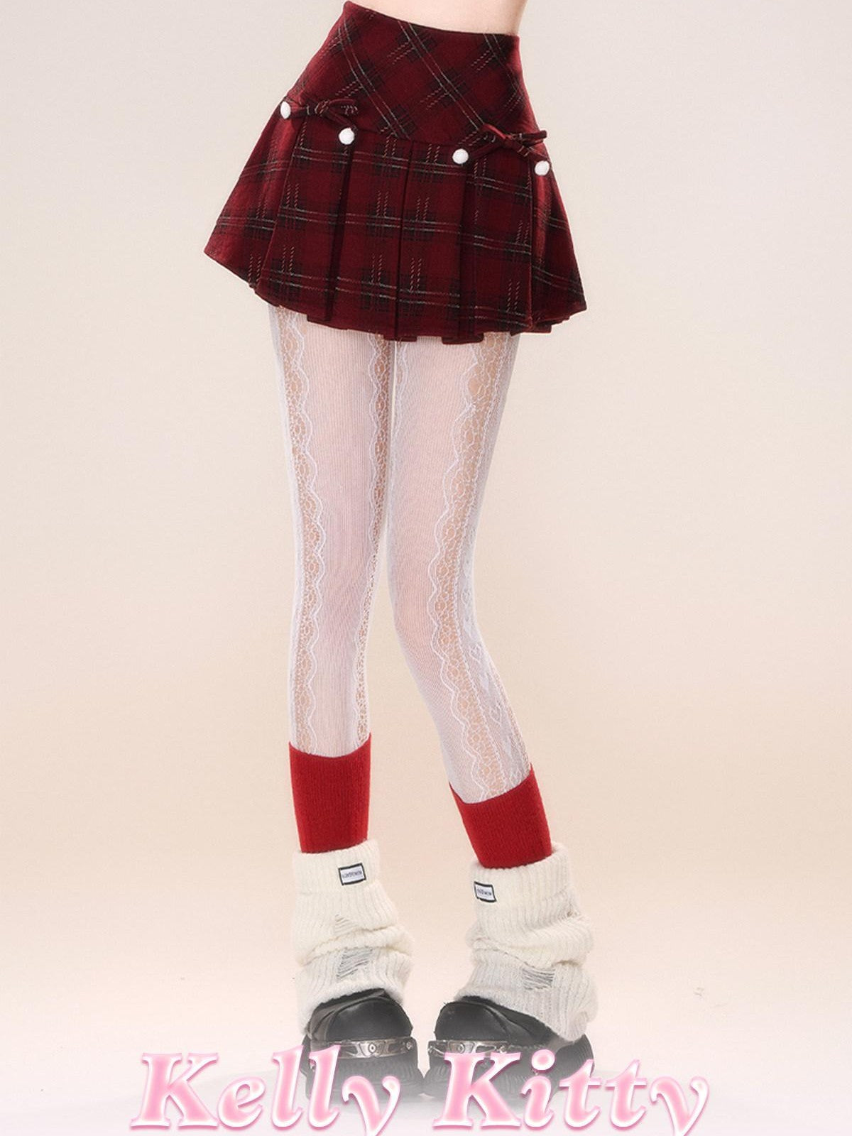 kelly kitty American Plaid Tartan A Line Slimming Pleated Women&