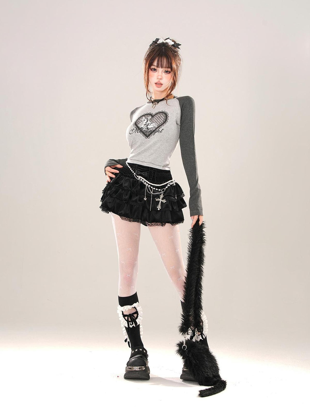 kelly kitty Animal Print Crew Neck Raglan Women&