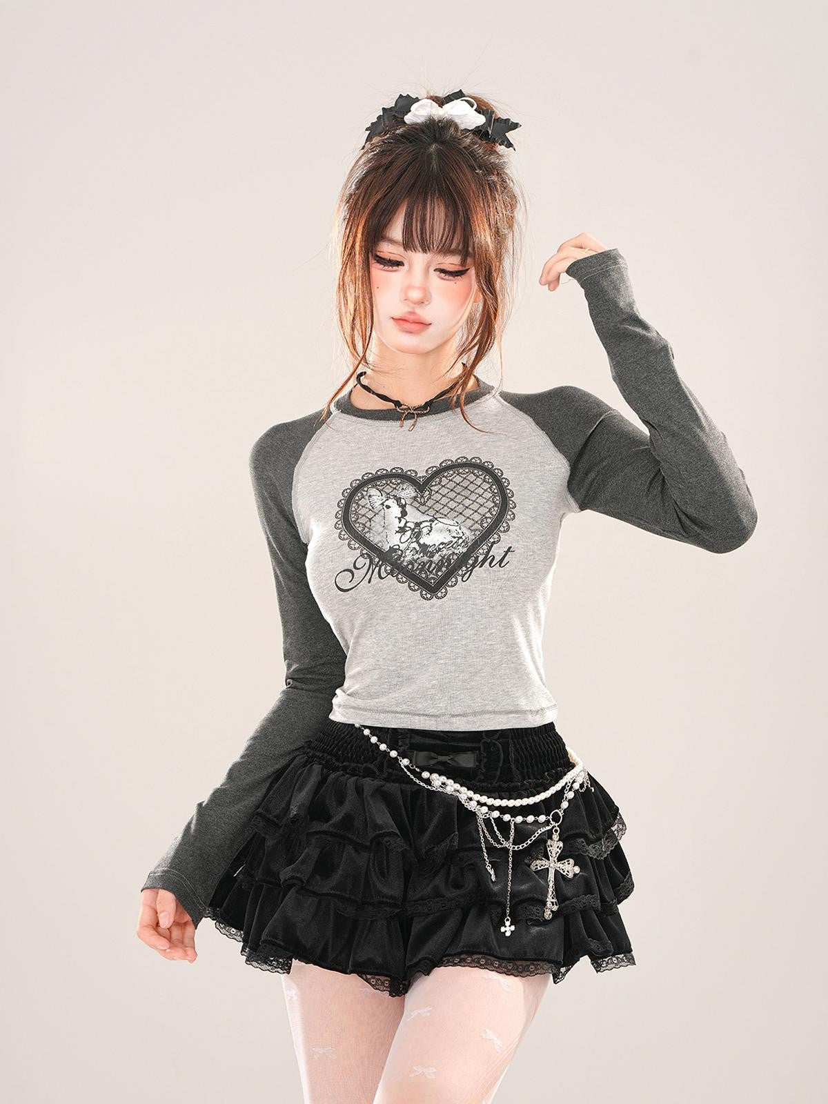 kelly kitty Animal Print Crew Neck Raglan Women&